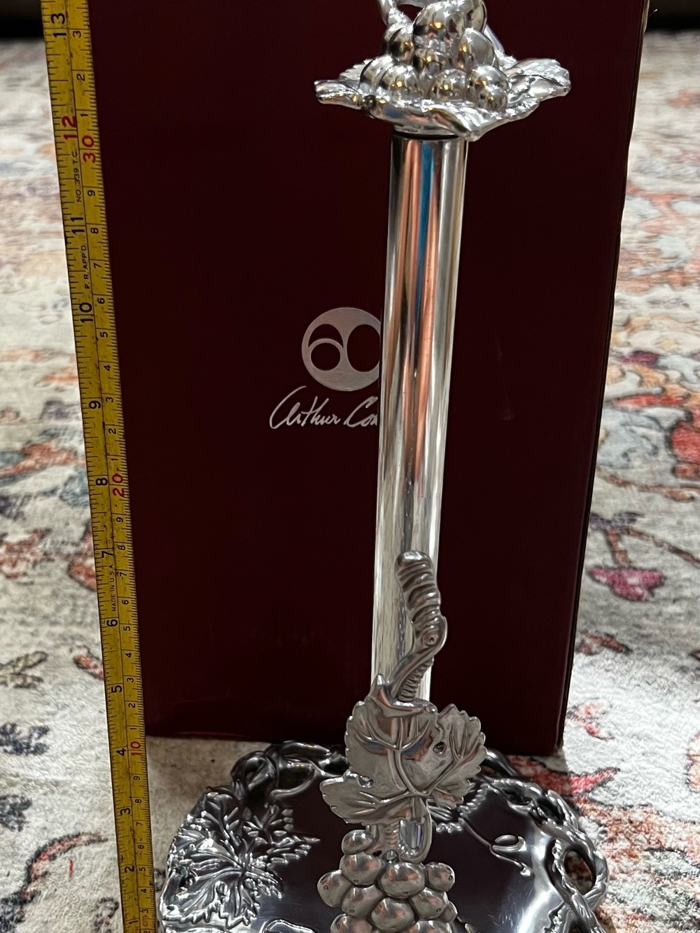 Arthur Court Silver Grape & Leaf Paper Towel Stand 13 inches